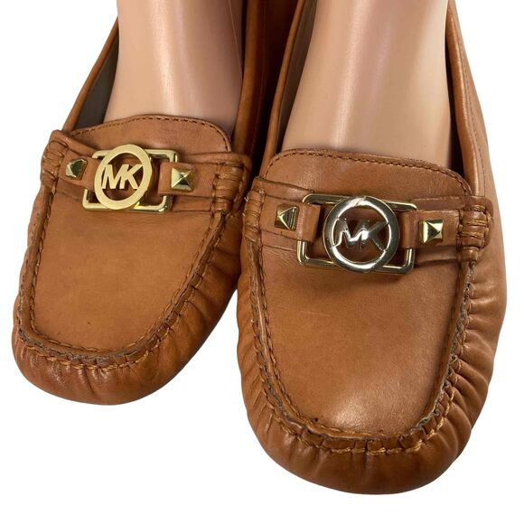 MICHAEL Michael Kors Womens Size 11M Tan Leather Loafers Gold Tone Buckle Shoes - Picture 3 of 9